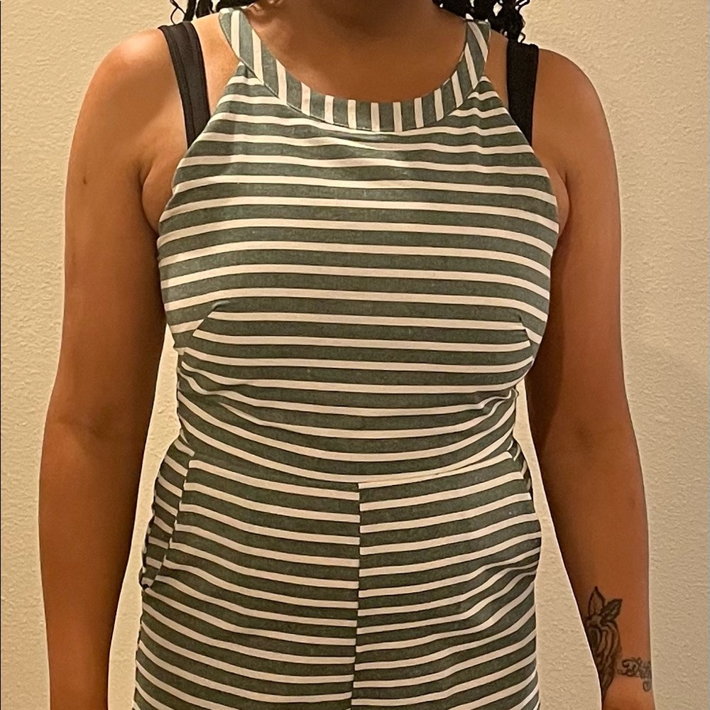 PRETTYGARDEN Women's Striped Sleeveless Waist Belted, Green